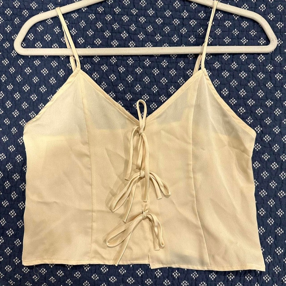 Free People Intimately Cream Satin Tie Up Top